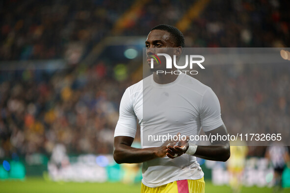 Timothy Weah of Juventus participates in the Italian Serie A Enilive soccer championship match between Udinese Calcio and Juventus FC at Blu...