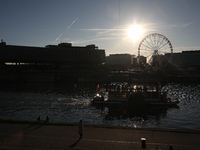 A boat is on the Vistula River in Krakow, Poland, on October 19, 2024. (