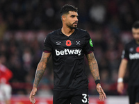 Emerson Palmieri of West Ham United participates in the Premier League match between Nottingham Forest and West Ham United at the City Groun...