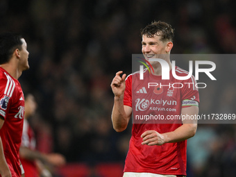 Ryan Yates of Nottingham Forest participates in the Premier League match between Nottingham Forest and West Ham United at the City Ground in...