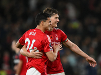 Ramon Sosa of Nottingham Forest and Ryan Yates of Nottingham Forest celebrate victory during the Premier League match between Nottingham For...