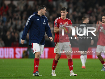 Chris Wood and Ryan Yates of Nottingham Forest celebrate victory during the Premier League match between Nottingham Forest and West Ham Unit...