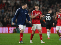 Chris Wood and Ryan Yates of Nottingham Forest celebrate victory during the Premier League match between Nottingham Forest and West Ham Unit...