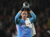 Matz Sels, Nottingham Forest goalkeeper, celebrates victory during the Premier League match between Nottingham Forest and West Ham United at...