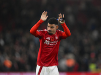 Morgan Gibbs-White of Nottingham Forest celebrates victory during the Premier League match between Nottingham Forest and West Ham United at...