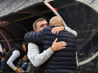 Gheorghe Hagi and Vasile Miriuta are in action during the Romanian Cup match between Sanatatea Cluj and Farul Constanta in Cluj, Romania, on...