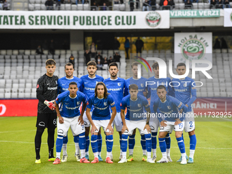 Players of Farul Constanta participate in the Romanian Cup match, Sanatatea Cluj vs. Farul Constanta, in Cluj, Romania, on October 31, 2024,...