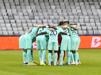 Players of Sanatatea Cluj participate in the Romanian Cup match, Sanatatea Cluj vs. Farul Constanta, in Cluj, Romania, on October 31, 2024,...