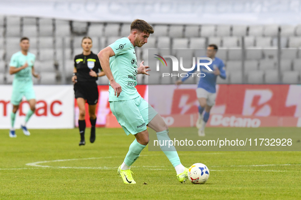 Razvan Lazar is in action during the Romanian Cup match between Sanatatea Cluj and Farul Constanta in Cluj, Romania, on October 31, 2024, at...