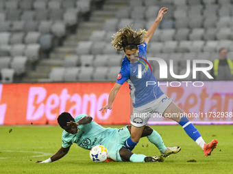 Alex Stoian and Joseph Aido are in action during the Romanian Cup match between Sanatatea Cluj and Farul Constanta at Cluj Arena in Cluj, Ro...