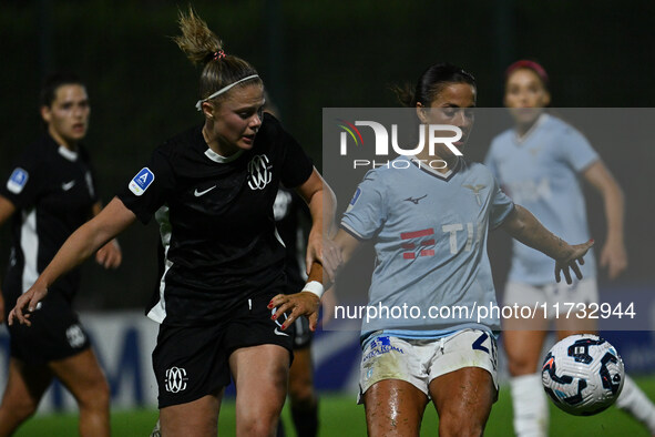 Mina Bergersen of F.C. Como Women and Flaminia Simonetti of S.S. Lazio are in action during the 8th day of the Serie A Femminile eBay Champi...