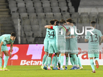 Players of Sanatatea Cluj celebrate during the Romanian Cup match between Sanatatea Cluj and Farul Constanta at Cluj Arena in Cluj, Romania,...