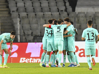 Players of Sanatatea Cluj celebrate during the Romanian Cup match between Sanatatea Cluj and Farul Constanta at Cluj Arena in Cluj, Romania,...