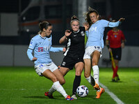 Clarisse Le Bihan of S.S. Lazio, Mina Bergersen of F.C. Como Women, and Martina Zanoli of S.S. Lazio are in action during the 8th day of the...