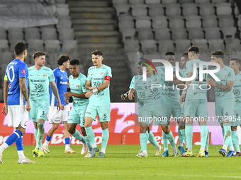 Players of Sanatatea Cluj celebrate during the Romanian Cup match between Sanatatea Cluj and Farul Constanta at Cluj Arena in Cluj, Romania,...