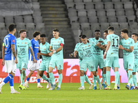 Players of Sanatatea Cluj celebrate during the Romanian Cup match between Sanatatea Cluj and Farul Constanta at Cluj Arena in Cluj, Romania,...