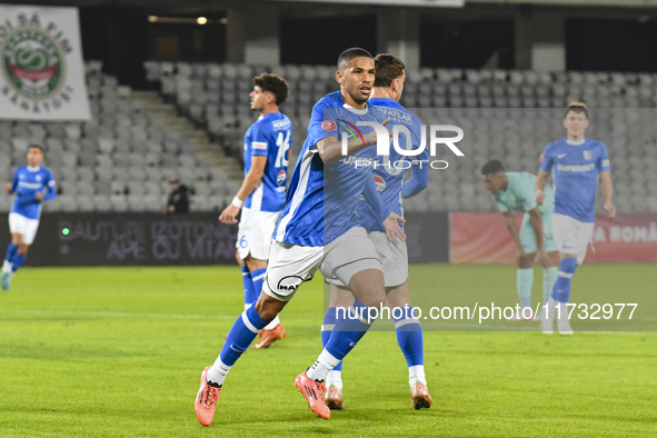 Rivaldinho celebrates during the Romanian Cup match between Sanatatea Cluj and Farul Constanta in Cluj, Romania, on October 31, 2024, at Clu...