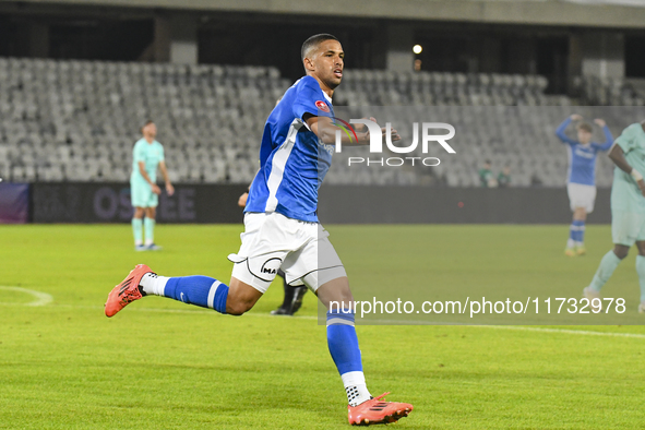 Rivaldinho celebrates during the Romanian Cup match between Sanatatea Cluj and Farul Constanta in Cluj, Romania, on October 31, 2024, at Clu...