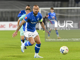 Denis Alibec is in action during the Romanian Cup match between Sanatatea Cluj and Farul Constanta in Cluj, Romania, on October 31, 2024, at...