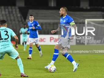 Denis Alibec is in action during the Romanian Cup match between Sanatatea Cluj and Farul Constanta in Cluj, Romania, on October 31, 2024, at...