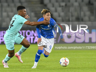 Luca Basceanu and Laley Fofana are in action during the Romanian Cup match between Sanatatea Cluj and Farul Constanta at Cluj Arena in Cluj,...