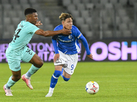 Luca Basceanu and Laley Fofana are in action during the Romanian Cup match between Sanatatea Cluj and Farul Constanta at Cluj Arena in Cluj,...