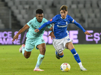 Luca Basceanu and Laley Fofana are in action during the Romanian Cup match between Sanatatea Cluj and Farul Constanta at Cluj Arena in Cluj,...