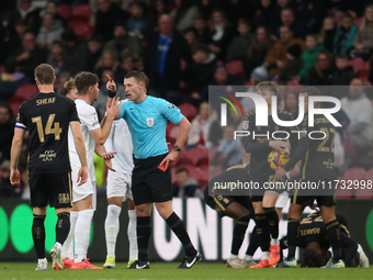 Hayden Hackney of Middlesbrough receives a red card during the Sky Bet Championship match between Middlesbrough and Coventry City at the Riv...