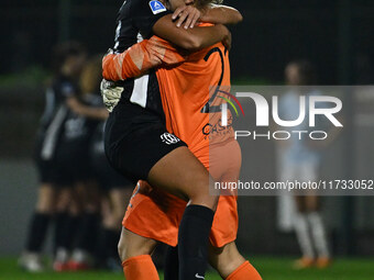 Berta Bou Salas and Astrid Gilardi of F.C. Como Women celebrate the goal of Dominika Skorvankova of F.C. Como Women during the 8th day of th...