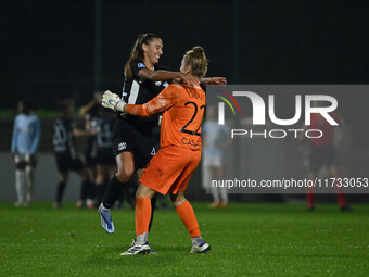 Berta Bou Salas and Astrid Gilardi of F.C. Como Women celebrate the goal of Dominika Skorvankova of F.C. Como Women during the 8th day of th...