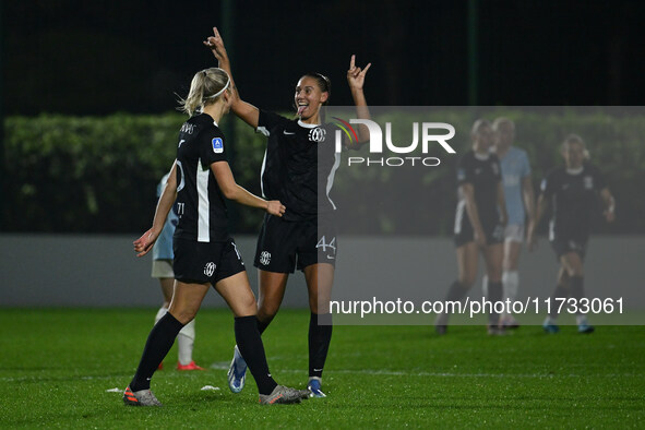 Berta Bou Salas of F.C. Como Women celebrates the goal of Julia Karlernas of F.C. Como Women during the 8th day of the Serie A Femminile eBa...