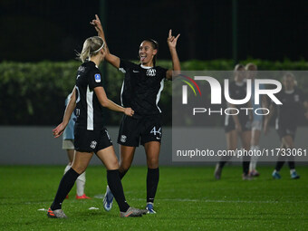 Berta Bou Salas of F.C. Como Women celebrates the goal of Julia Karlernas of F.C. Como Women during the 8th day of the Serie A Femminile eBa...