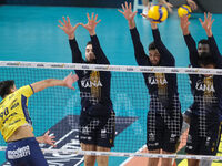 Konstantin Abaev blocks for Rana Verona during the match between Rana Verona and Valsa Group Modena in the regular season of the SuperLega I...