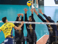 Konstantin Abaev blocks for Rana Verona during the match between Rana Verona and Valsa Group Modena in the regular season of the SuperLega I...