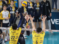 Donovan Dzavoronok of Rana Verona attacks during the match between Rana Verona and Valsa Group Modena in the regular season of the SuperLega...