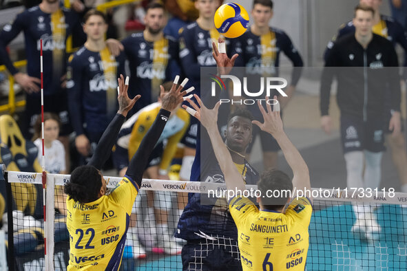 Noumory Keita of Rana Verona participates in the match between Rana Verona and Valsa Group Modena during the regular season of the SuperLega...