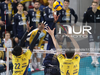 Noumory Keita of Rana Verona participates in the match between Rana Verona and Valsa Group Modena during the regular season of the SuperLega...