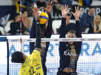 Noumory Keita of Rana Verona blocks during the match between Rana Verona and Valsa Group Modena in the regular season of the SuperLega Itali...