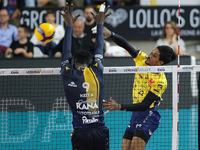 Jose Miguel Gutierrez of Valsa Group Modena spikes the ball during the match between Rana Verona and Valsa Group Modena in the regular seaso...