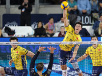 Tommaso Rinaldi of Valsa Group Modena attacks during the match between Rana Verona and Valsa Group Modena in the regular season of the Super...