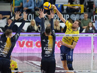 Paul Buchegger of Valsa Group Modena participates in the match between Rana Verona and Valsa Group Modena during the regular season of the S...