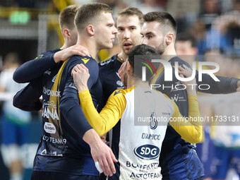 The Rana Verona team celebrates after scoring a point during the match between Rana Verona and Valsa Group Modena in the regular season of t...