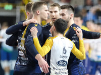 The Rana Verona team celebrates after scoring a point during the match between Rana Verona and Valsa Group Modena in the regular season of t...