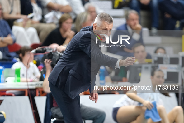 Radostin Stoytchev is the head coach of Rana Verona during the match between Rana Verona and Valsa Group Modena in the regular season of the...