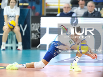 Filippo Federici of Valsa Group Modena bumps the ball during the match between Rana Verona and Valsa Group Modena in the regular season of t...