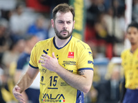 Luciano De Cecco of Valsa Group Modena participates in the match between Rana Verona and Valsa Group Modena during the regular season of the...