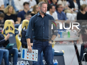 Alberto Giuliani is the head coach of Valsa Group Modena during the match between Rana Verona and Valsa Group Modena in the regular season o...