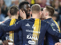 The Rana Verona team celebrates after scoring a point during the match between Rana Verona and Valsa Group Modena in the regular season of t...