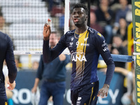 Noumory Keita of Rana Verona exults during the match between Rana Verona and Valsa Group Modena in the regular season of the SuperLega Itali...