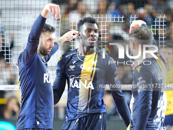 The Rana Verona team celebrates after scoring a point during the match between Rana Verona and Valsa Group Modena in the regular season of t...